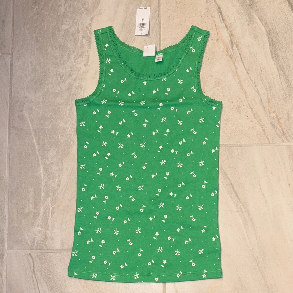 Gap (Size M/8) Girls Green Floral Tank Top